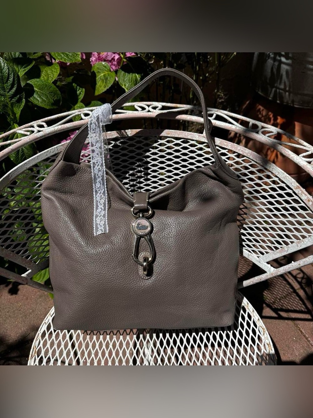 Dooney & Bourke Grey Pebbled Leather Hobo Bag